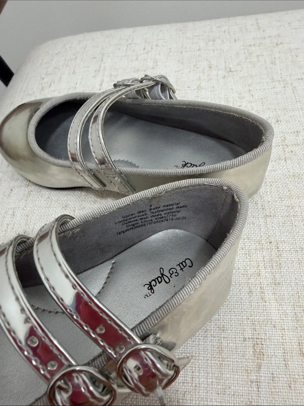 Cat & Jack Girls' Silver Double-Strap Mary Jane Shoes